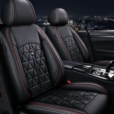 Universal front car seat covers (2-piece set), faux leather, waterproof, airbag-compatible, fits most sedans and SUVs