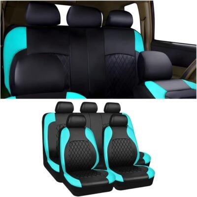 9-piece car seat cover set, PU leather, includes front and rear covers, universal interior set, fits most sedans (Teal/Blue-Green)