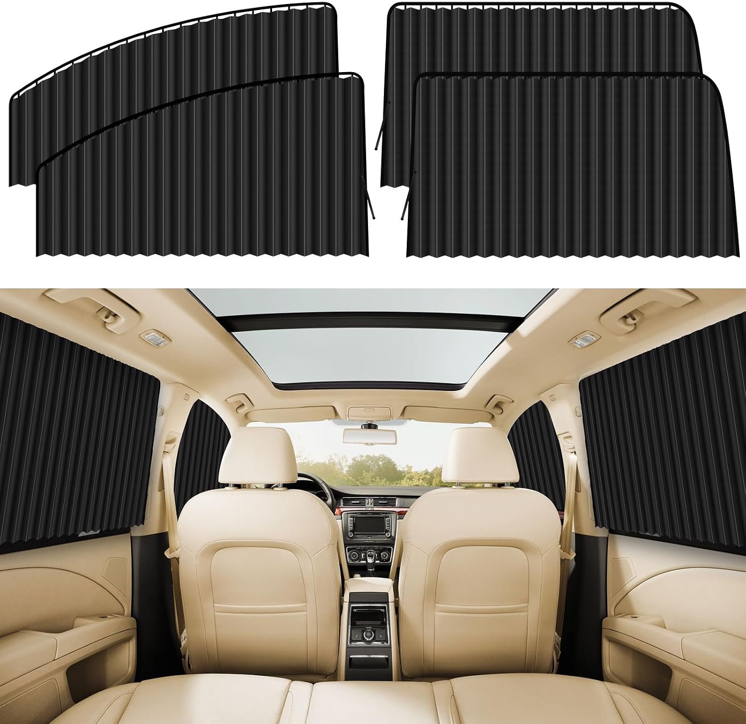 4-Piece Magnetic Side Window Sun Shade Curtains