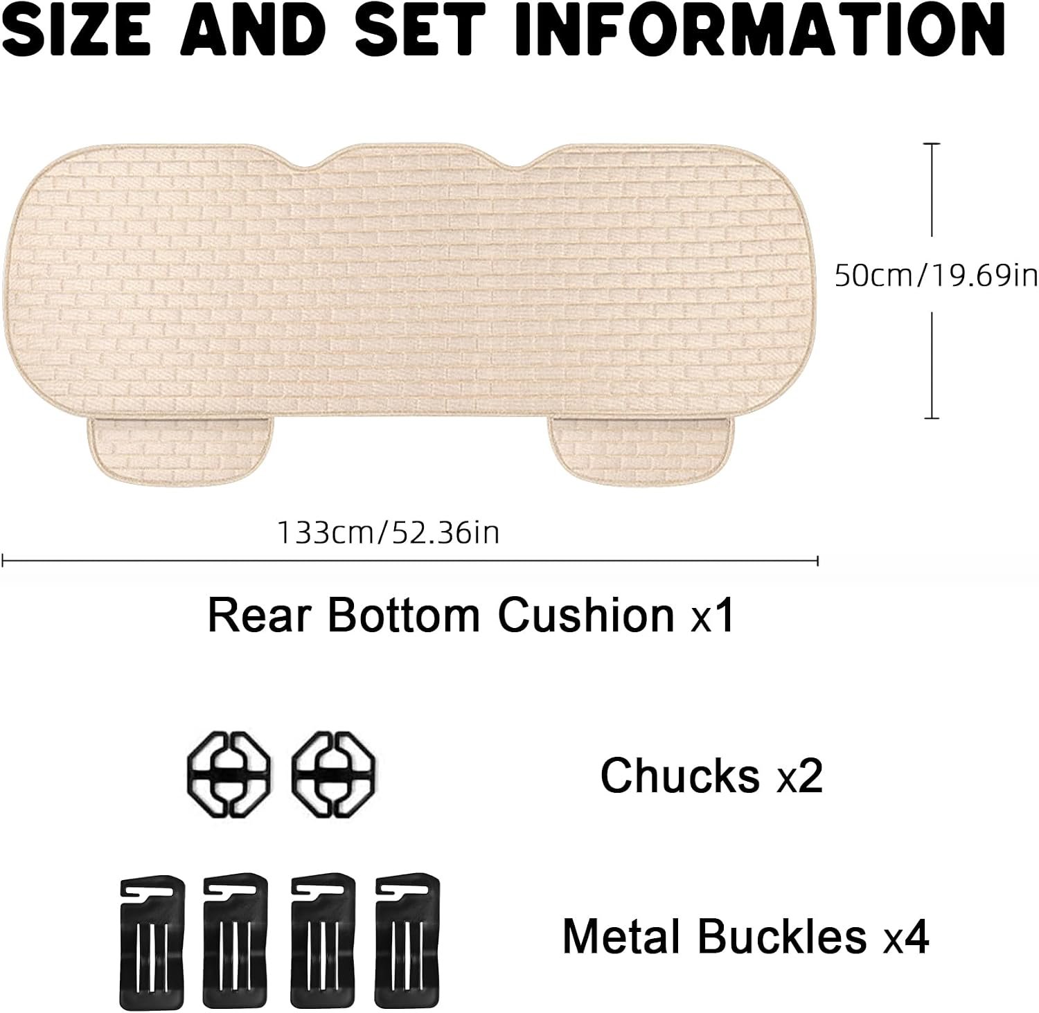 Beige Rear Car Seat Cover with Storage Pocket - Image 2