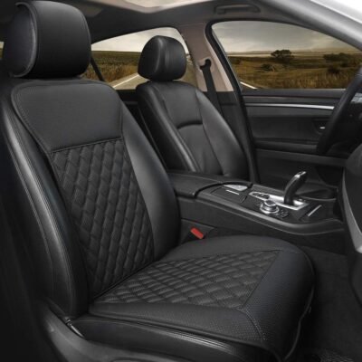 Breathable universal PU front seat protectors, semi-coverage design (backrest + seat cushion, open bottom) (1-pack - Black)
