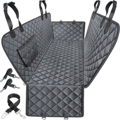 Pet car seat cover (hammock style), 100% waterproof, heavy-duty 600D fabric, scratch-resistant and non-slip, soft and comfortable, fits rear seats of sedans, trucks, and SUVs