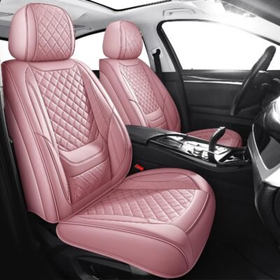 Leatherette Car Seat Covers Full Set, Pink