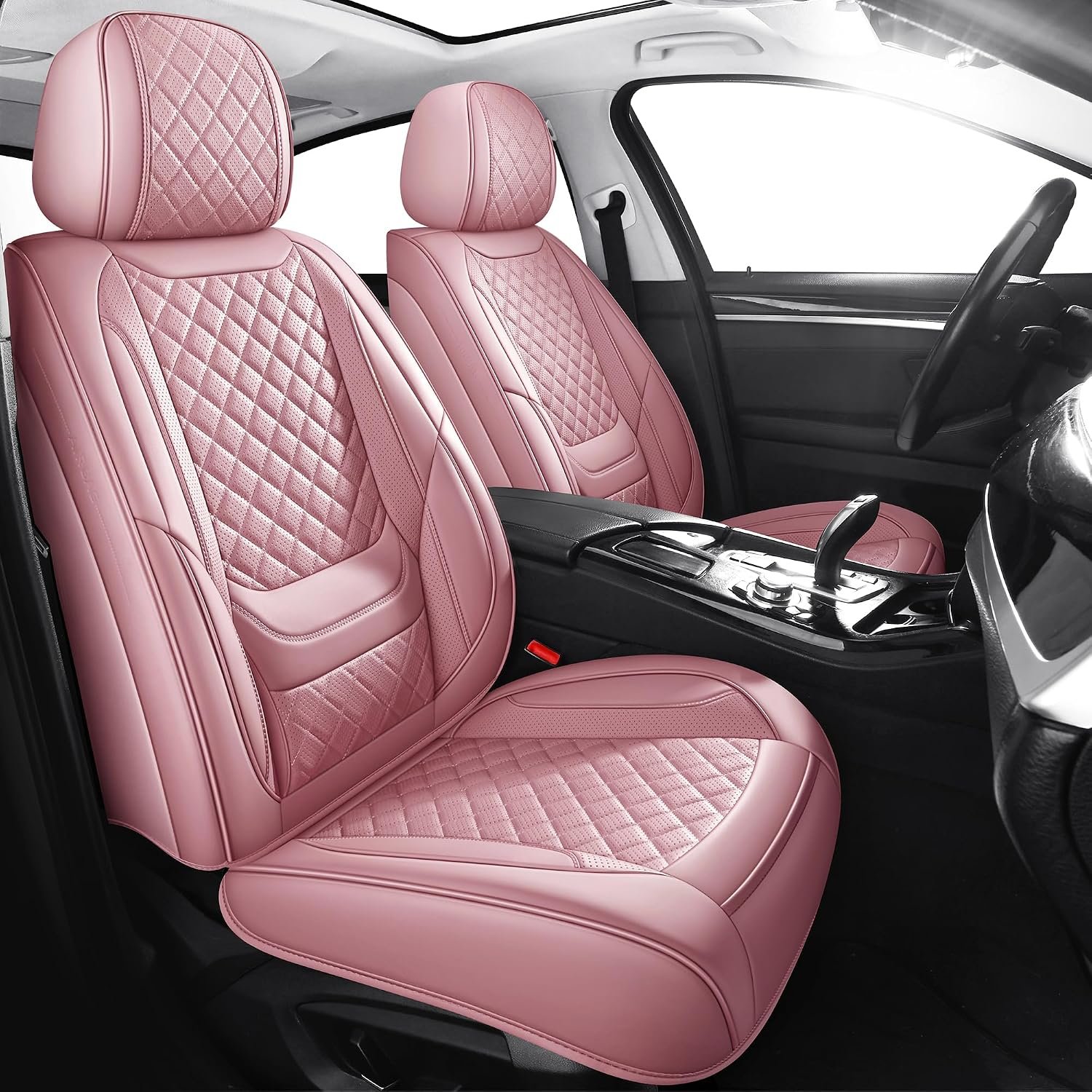 Leatherette Car Seat Covers Full Set, Pink