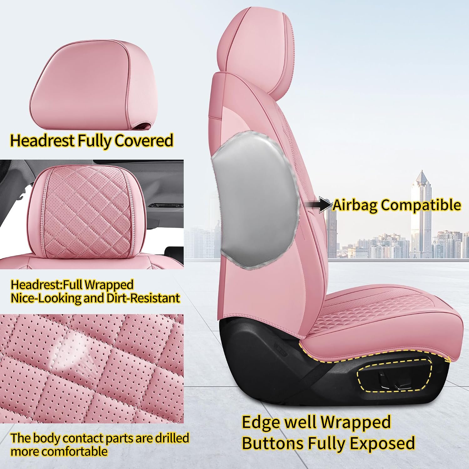 Leatherette Car Seat Covers Full Set, Pink - Image 2