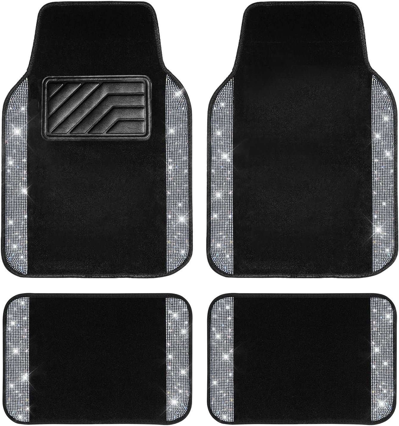 Sparkling Crystal Car Floor Mats, Waterproof Heel Pad