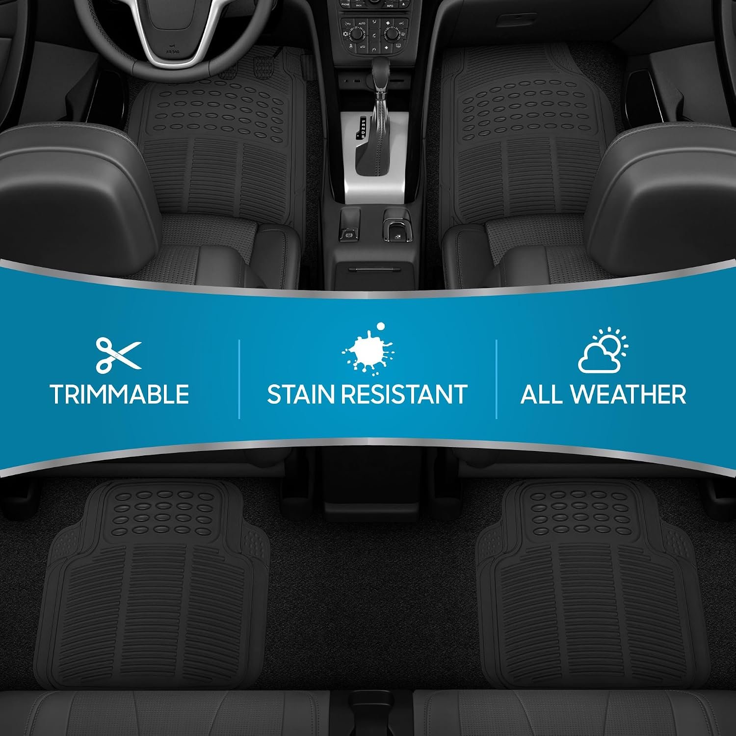 4-Piece All Weather Rubber Car Floor Mats - Image 2