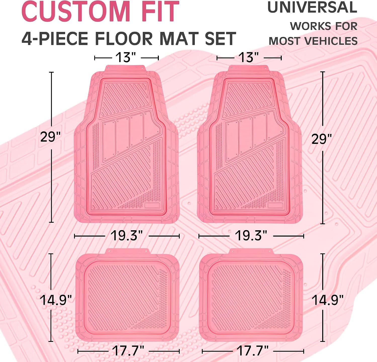 4-Piece Pink Rubber Car Floor Mats, All Weather - Image 2