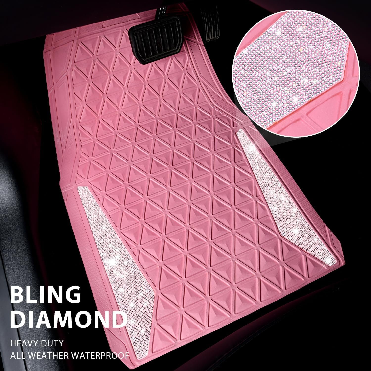 Diamond Rhinestone Rubber Car Floor Mats, Waterproof - Image 2