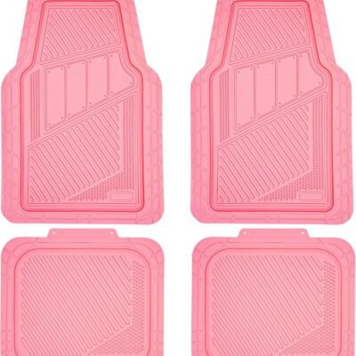 4-Piece Pink Rubber Car Floor Mats, All Weather